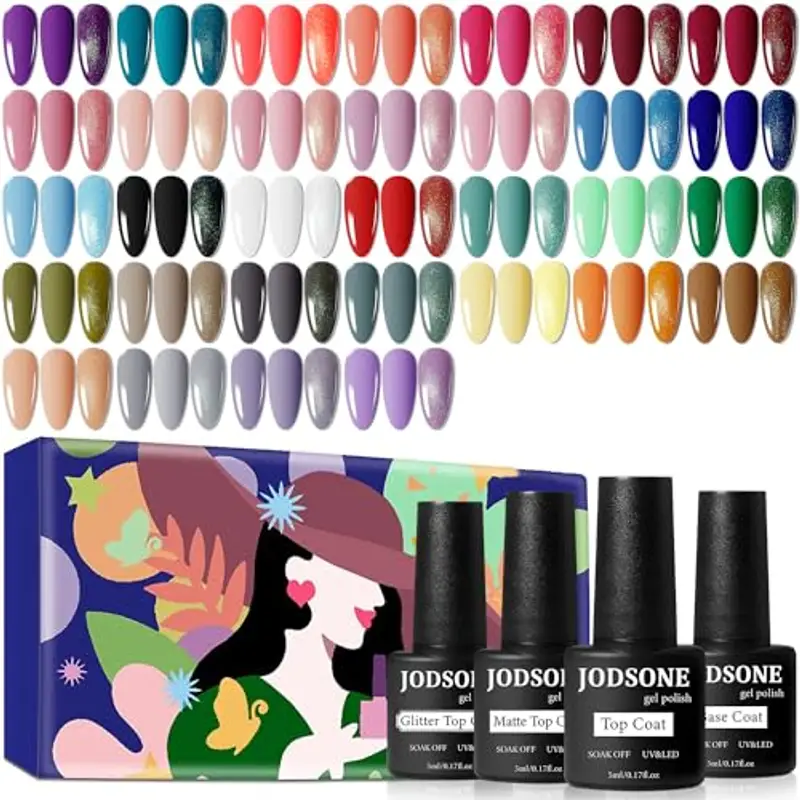 JODSONE 36 pezzi Set Smalto Gel - Kit Unghie con 32 Colori Kit Smalto Gel Base Smalto No Strofinare Top coat opaco Set di smalti verde blu