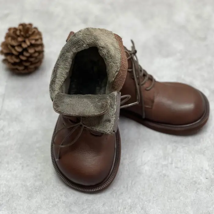 Johnature stivali invernali in vera pelle scarpe da donna punta tonda con cerniera piatta con stivaletti da donna alla caviglia da cucito
