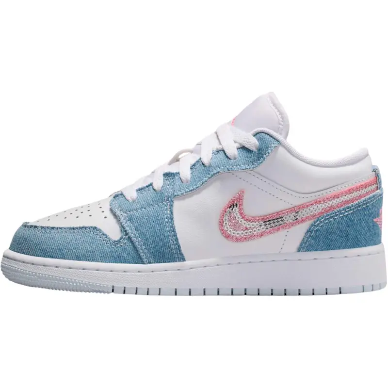Jordan Air 1 Low GS Denim Paillettes Scarpe da Ginnastica Bambino Blu Cobalto-Bliss Bianco HQ2001-400 35 5