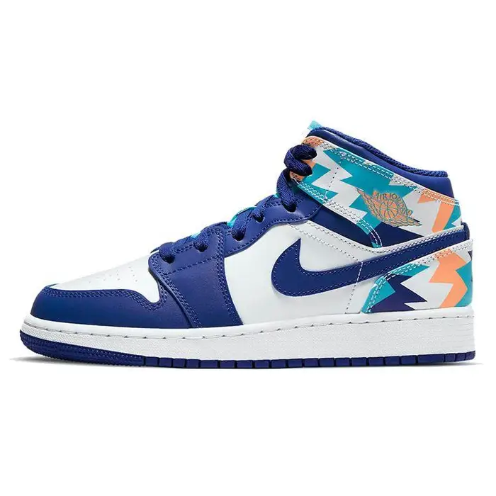 Air Jordan 1 Mid GS Stampa Geometrica Scarpe da Ginnastica Bambino Blu Bianco Concord 555112-105 35 5