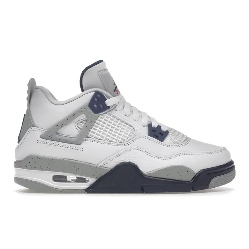 Jordan Air 4 Retro GS Midnight Navy Bambini Sneakers Bianco Fumo Chiaro Grigio Fuoco Rosso 408452-140 35 5