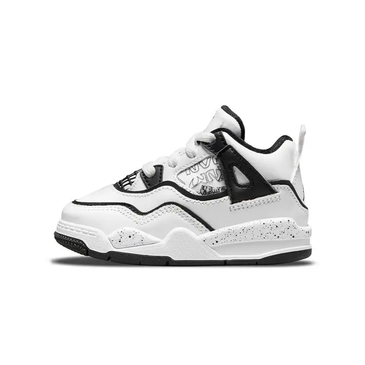 Jordan Air 4 Retro TD DIY Scarpe da Ginnastica per Bambini Bianco Nero Volt DC4102-100