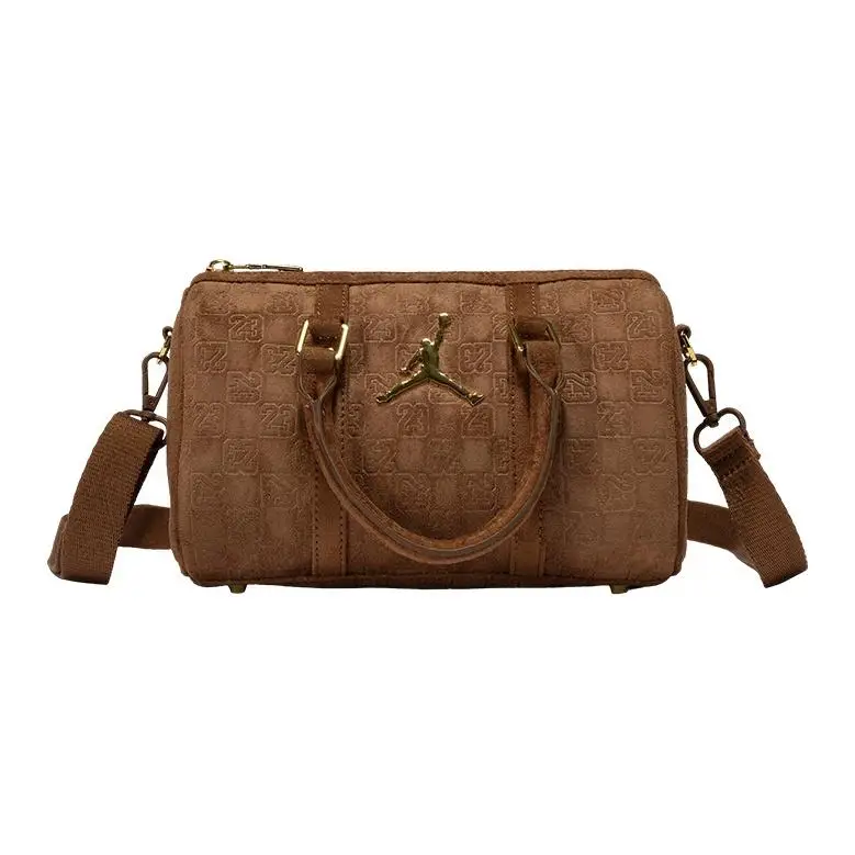 Jordan Borsa a secchiello Boston Monogramma a scacchi in finta pelle Borse unisex Marrone chiaro JD2533091AD-001 Light Brown