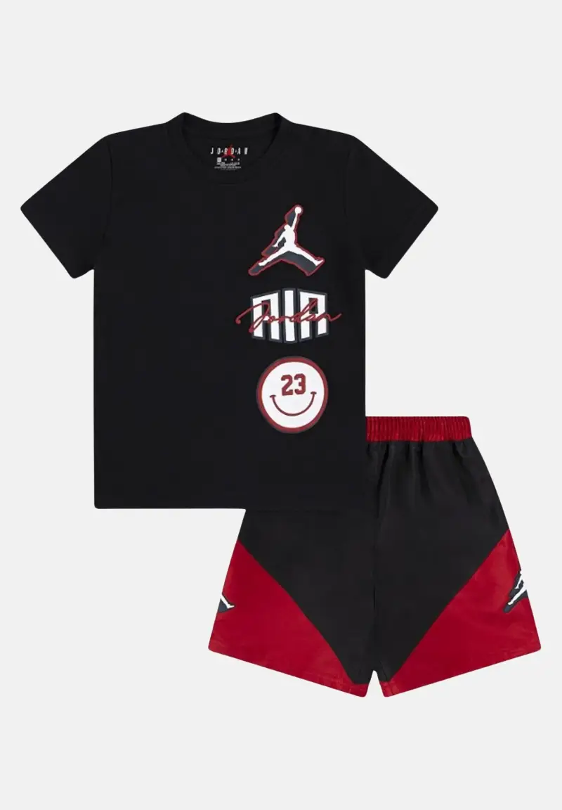 Jordan Completino Jumpman Stacked nero e rosso da bambino