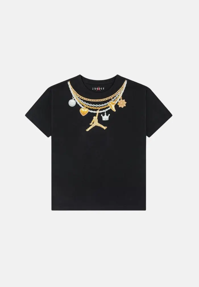 Jordan T-shirt a manica corta Charm Necklace nera per bambino e bambina