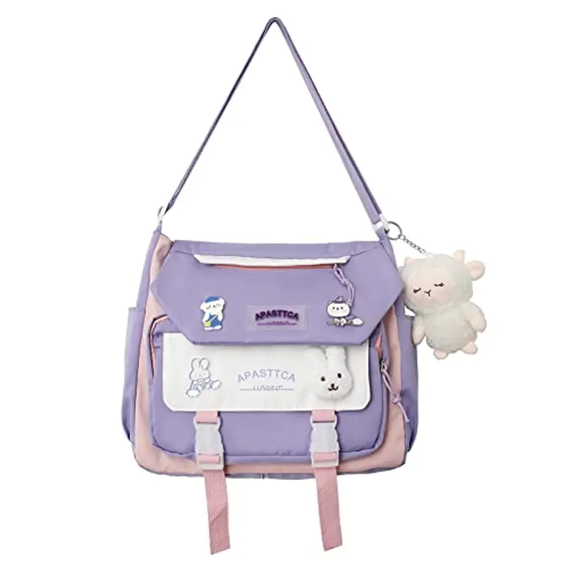 JQWSVE Carino Messenger Bag per le Donne Kawaii Spalla Crossbody con Accessori Estetica Tote Giapponese Schoolbag
