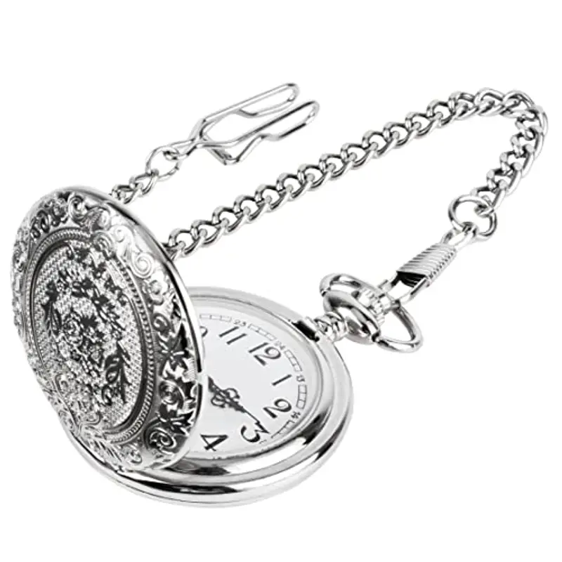 JSMTKJ Orologio da tasca al quarzo da Tasca Uomo numeri arabi con confezione regalo catena ideale come regalo per compleanno, anniversario