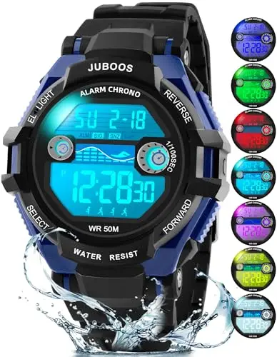Juboos Orologio Bambina, con Cinturino Stampato e 7 Luci Colorate, Orologio Digitale Impermeabile per Bambini con