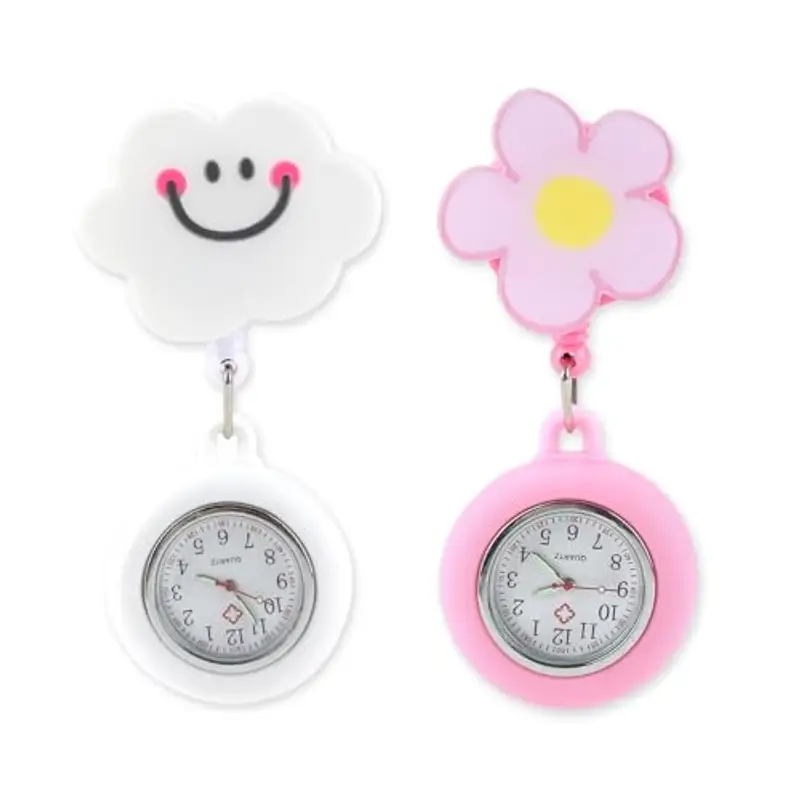 JUGNAW Orologio da Infermiere in Silicone, 2 Pezzi Orologio da Taschino per Infermieri con Spilla Badge Reel Clip, Orologio Luminoso