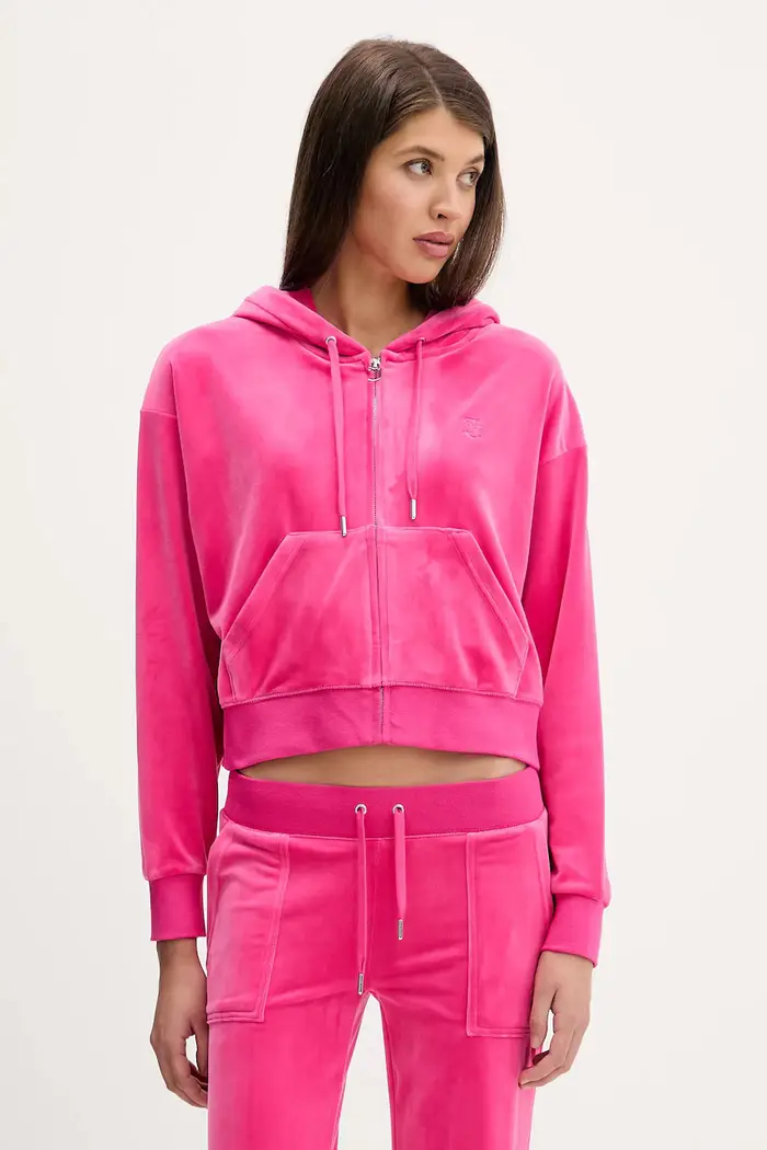 Juicy Couture felpa in velluto BRENDAL CROP OVERSIZED HOODIE Rosa
