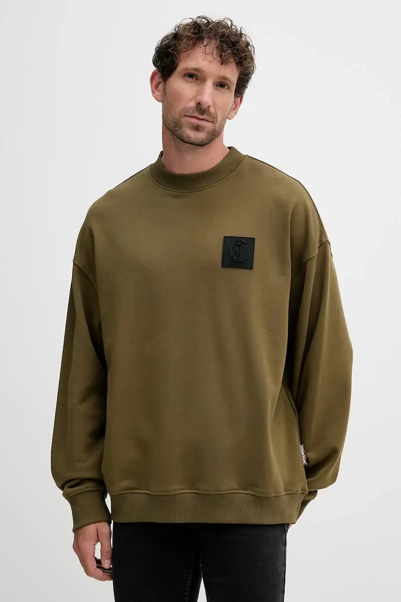 Just Cavalli felpa in cotone uomo colore verde con applicazione 79OAIT05 CF500