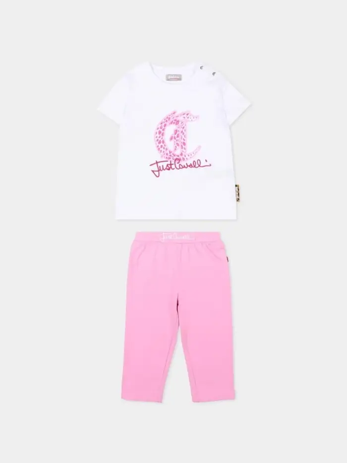 set bianco rosa bambina logo sul davanti