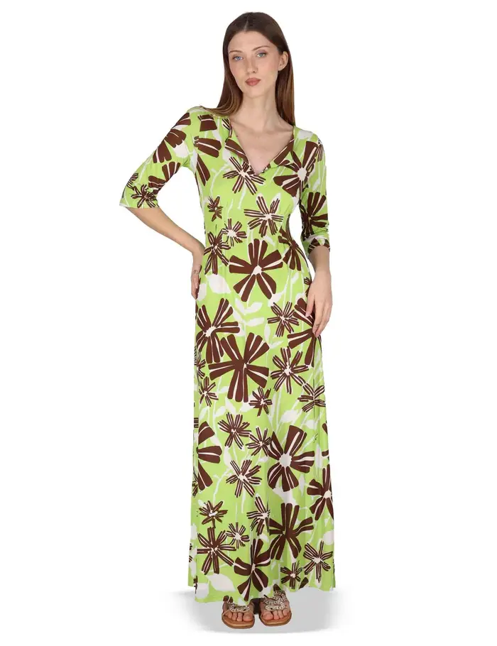 Justmine Abiti Long Kaftan in jersey floreal verde Donna JFAAB0001-E2637-1244 7046