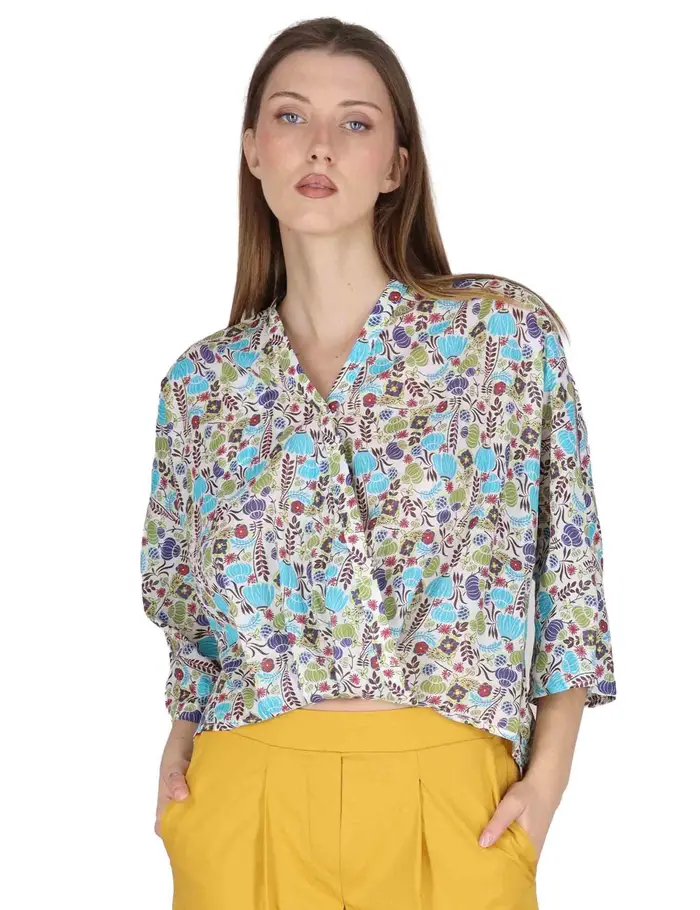 Justmine Camicie Batwing Shirt with Ribbon in cotone turchese Donna JABCM0001-F1491-1229 6005