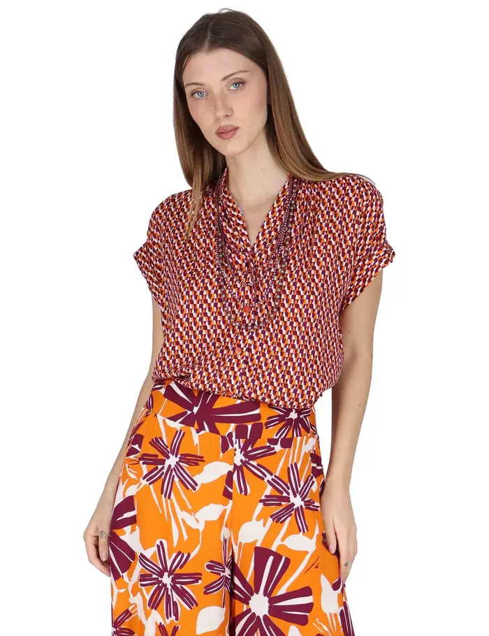 Justmine Camicie Flared Shirt in viscosa arancione stampata Donna JABCM0001-F1526-1245 2102