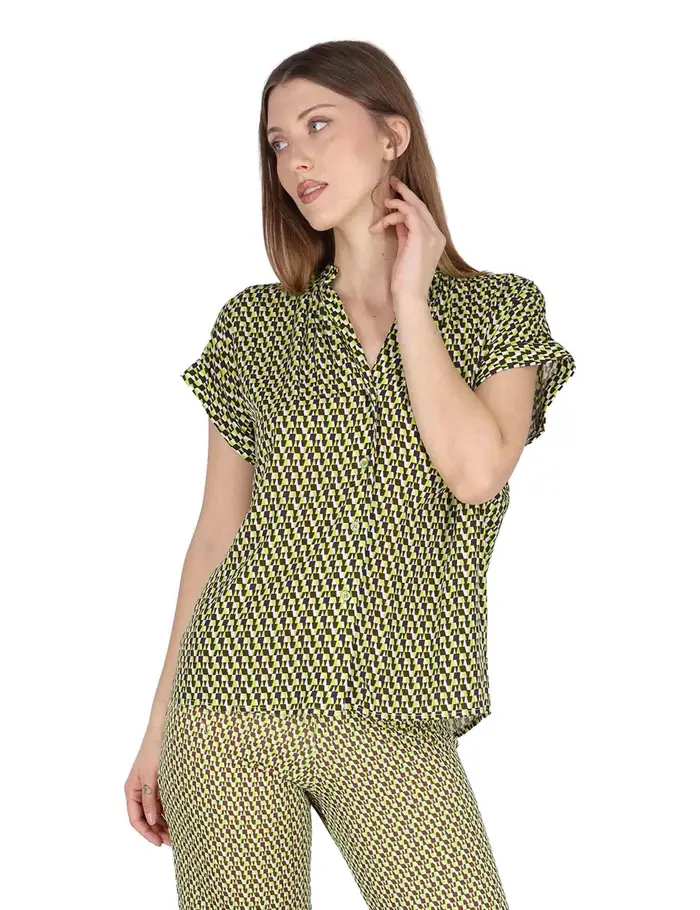 Justmine Camicie Flared Shirt in viscosa verde stampata Donna JABCM0001-F1526-1245 7046