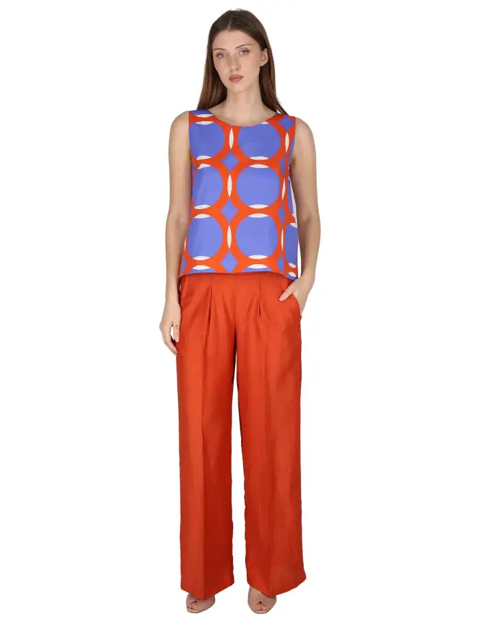 Justmine Pantaloni Elastic Waist Trousers in lino arancione Donna JABPN0001-F1369-1254 2520