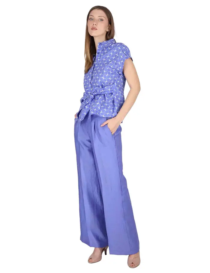 Justmine Pantaloni Elastic Waist Trousers in lino blu Donna JABPN0001-F1369-1254 6090