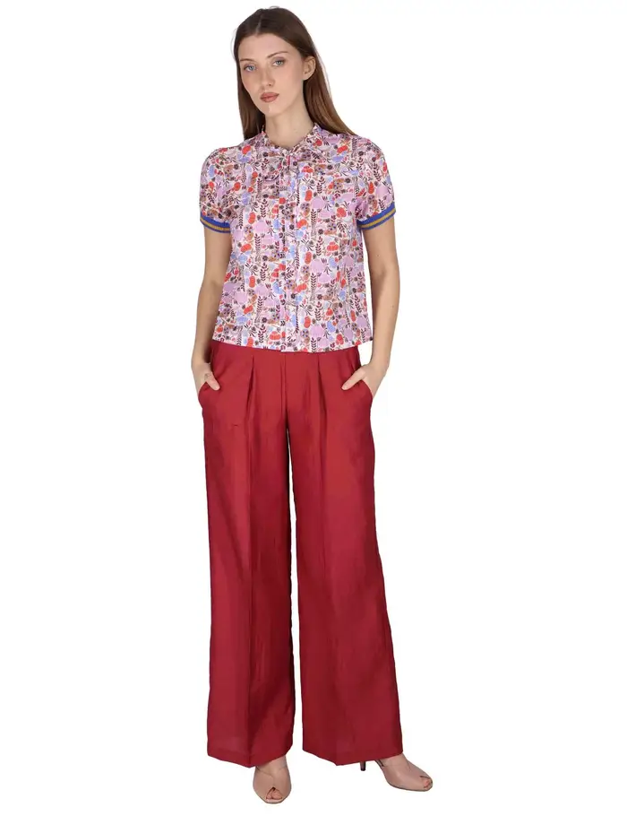 Justmine Pantaloni Elastic Waist Trousers in lino bordeaux Donna JABPN0001-F1369-1254 4235