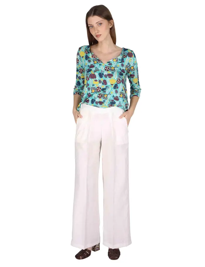 Justmine Pantaloni Elastic Waist Trousers in lino off white Donna JABPN0001-F1369-1254