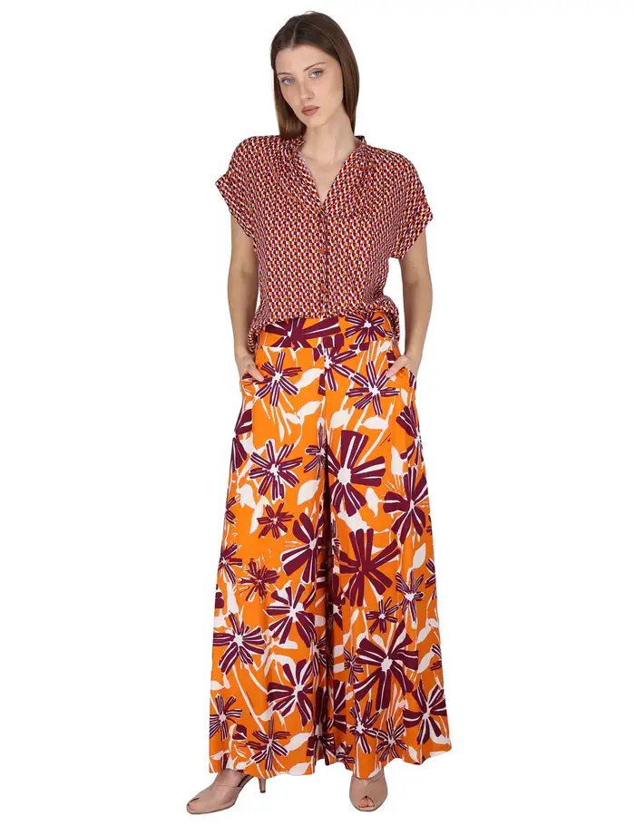 Justmine Pantaloni Palazzo Trousers in viscosa arancione floreal Donna JABPN0001-F1090-1244 2102