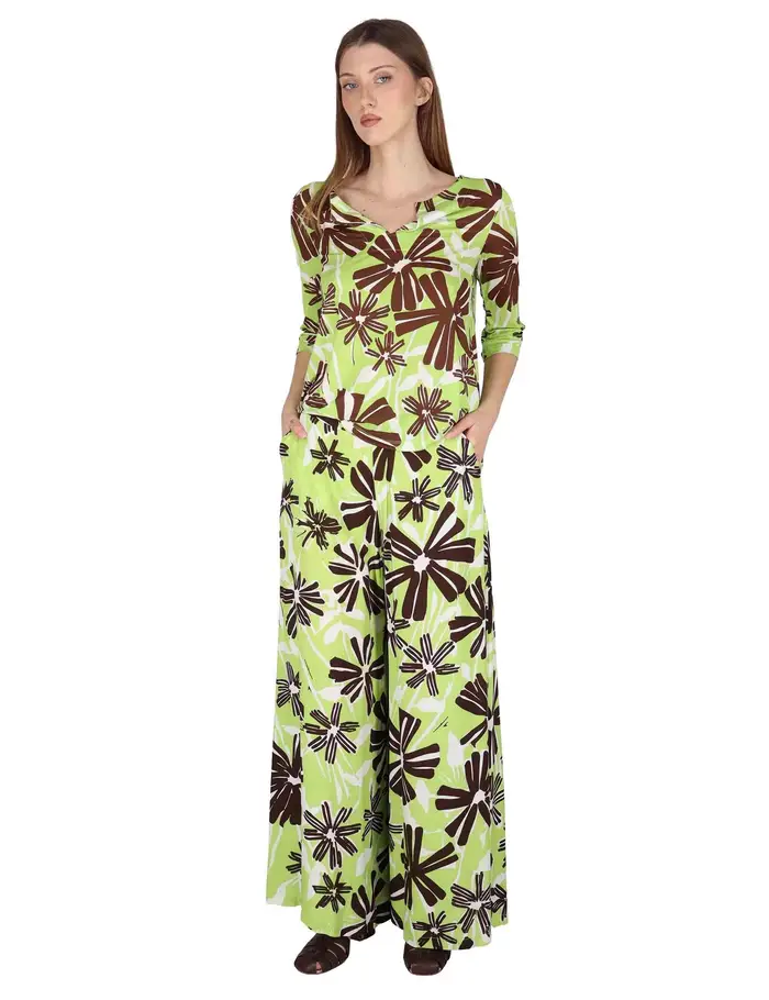 Justmine Pantaloni Palazzo Trousers in viscosa verde floreal Donna JABPN0001-F1090-1244 7046