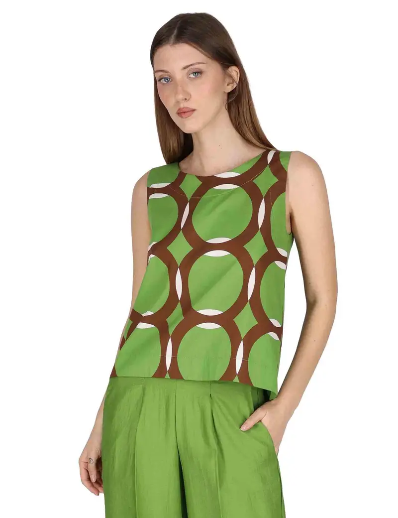 Justmine Top Tank Blouse in contone verde con fantasie Donna JABCM0001-F1380-1243 7046