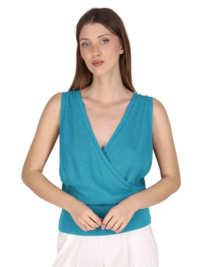 Justmine Top Wrap-Style Vest in cotone turchese Donna JABKN0001-G090-1234 6005