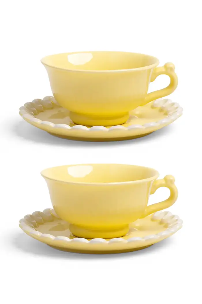 set di tazze da caffè con sottotazza in gres 0,15 l Giallo