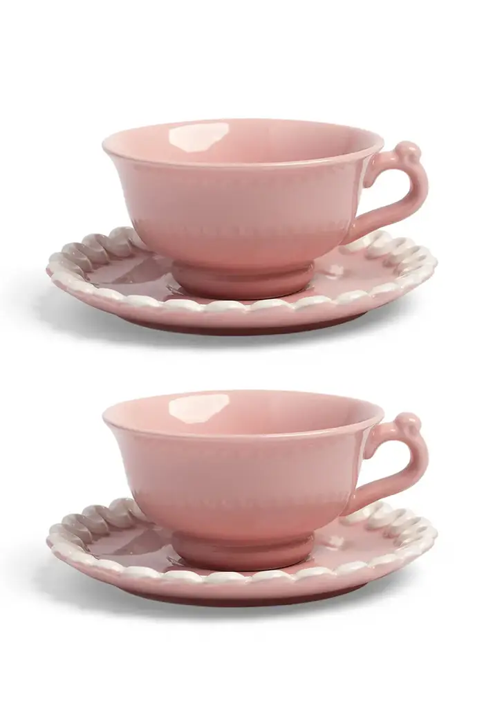 set di tazze da caffè con sottotazza in gres 0,15 l Rosa