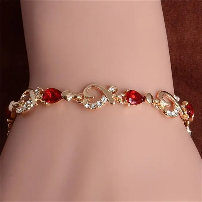 KaiTingu Bracciale da donna con cuore color oro, moda, 4 colori, pietre, braccialetti, braccialetti, gioielli regalo rosso