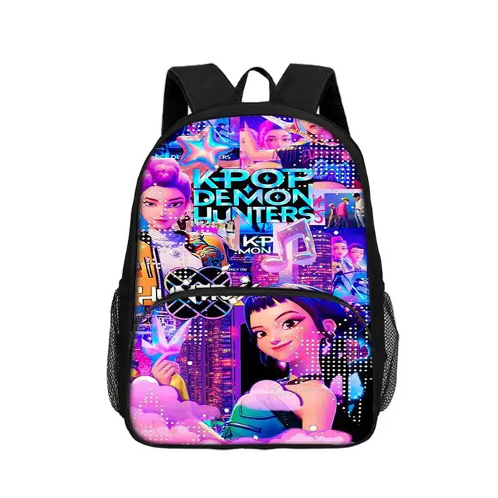 KaiTingu Zaino per Bambini KPop DemonHunters con Tasca Anteriore, Zaino con Tasca a Toppa da 16 pollici 16 inch sticker bag