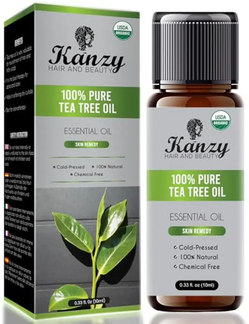 KANZY Tea Tree Oil Puro 100%, Olio di Albero Del Tè 10ml per Viso, Corpo, Unghie, Capelli e Aromaterapia Diffusore, Tee Tree Olio