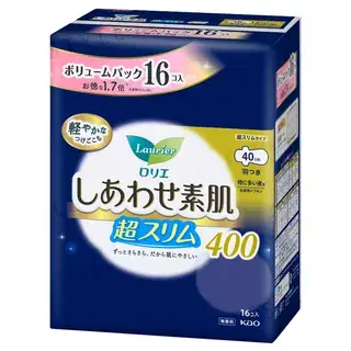 Kao Laurier Happy Skin Volume Pack Super Slim For Heavy Flow At Night With Wings 40cm 16 pcs