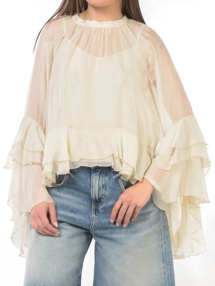 blusa da donna Kaos in misto seta con balze BEIGE