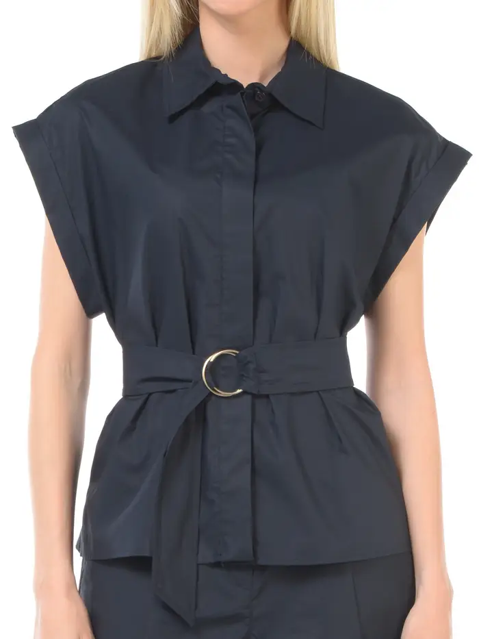 camicia da donna Kaos a manica corta con cintura Blu