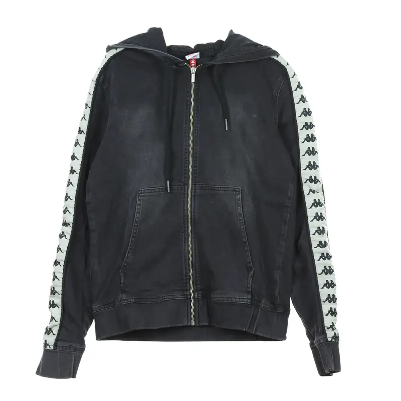 Kappa Felpa Cappuccio Zip Uomo Banda Bredei Black/beige Lt Sand