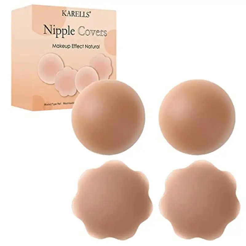 KARELLS Copricapezzoli Silicone, Copri Capezzoli da Donna, Copri Capezzoli in Silicone Riutilizzabile, Forma di Circolo, Forma di Fiore, 2