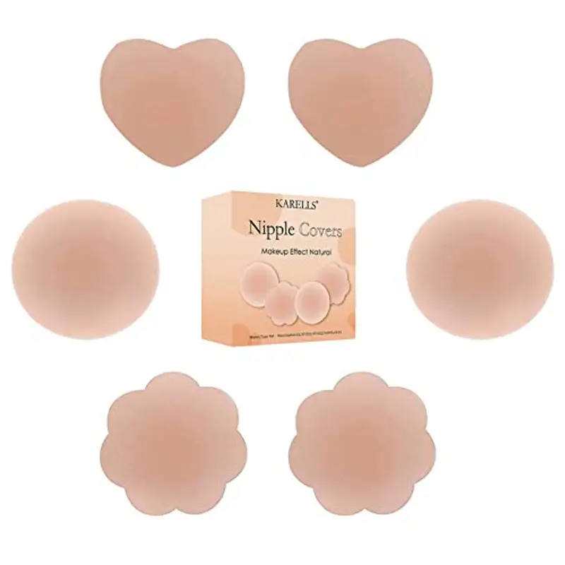 KARELLS Copricapezzoli Silicone, Copri Capezzoli da Donna, Copri Capezzoli in Silicone Riutilizzabile, Forma di Circolo, Forma di Fiore, 3
