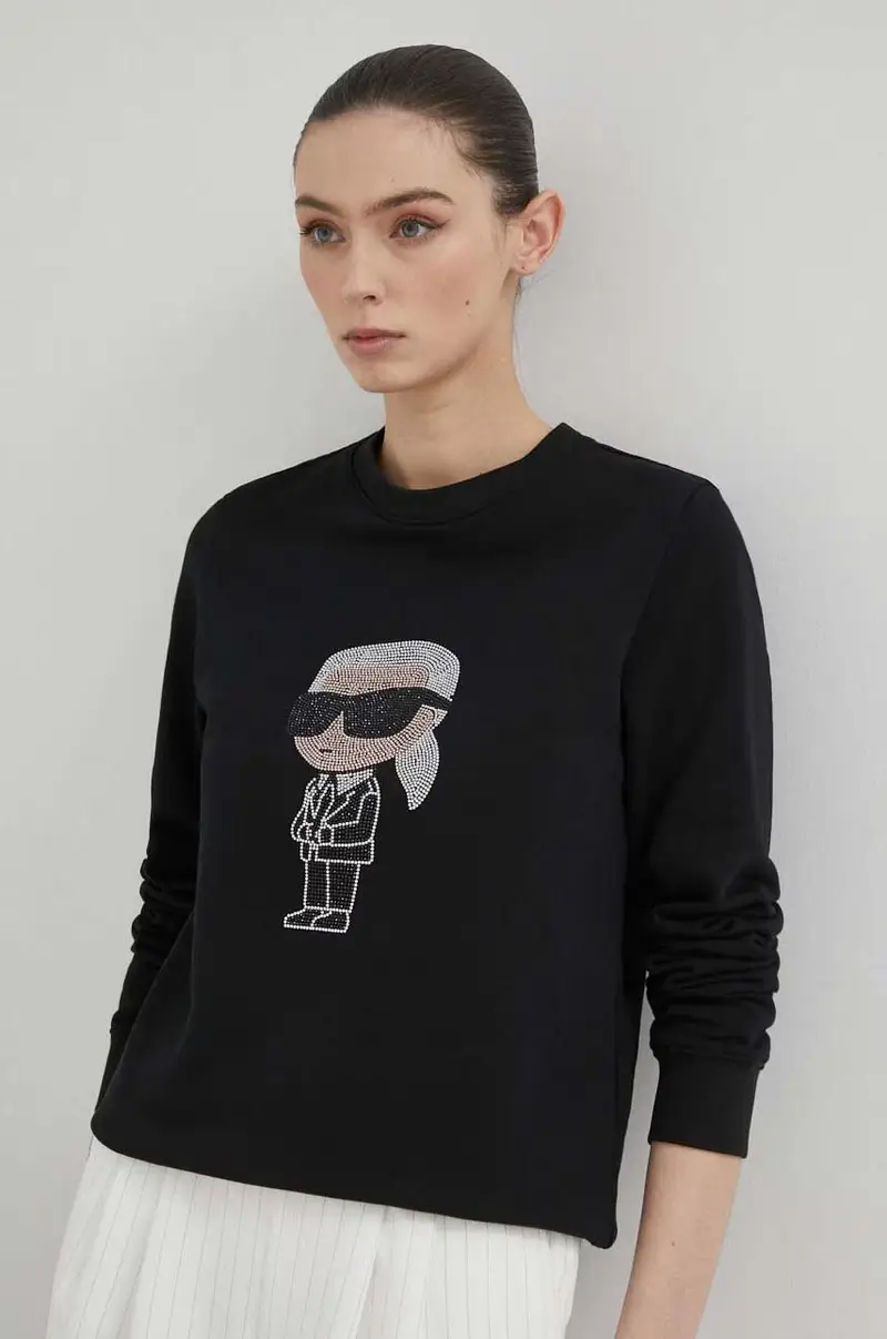 Karl Lagerfeld felpa in cotone donna colore nero con applicazione