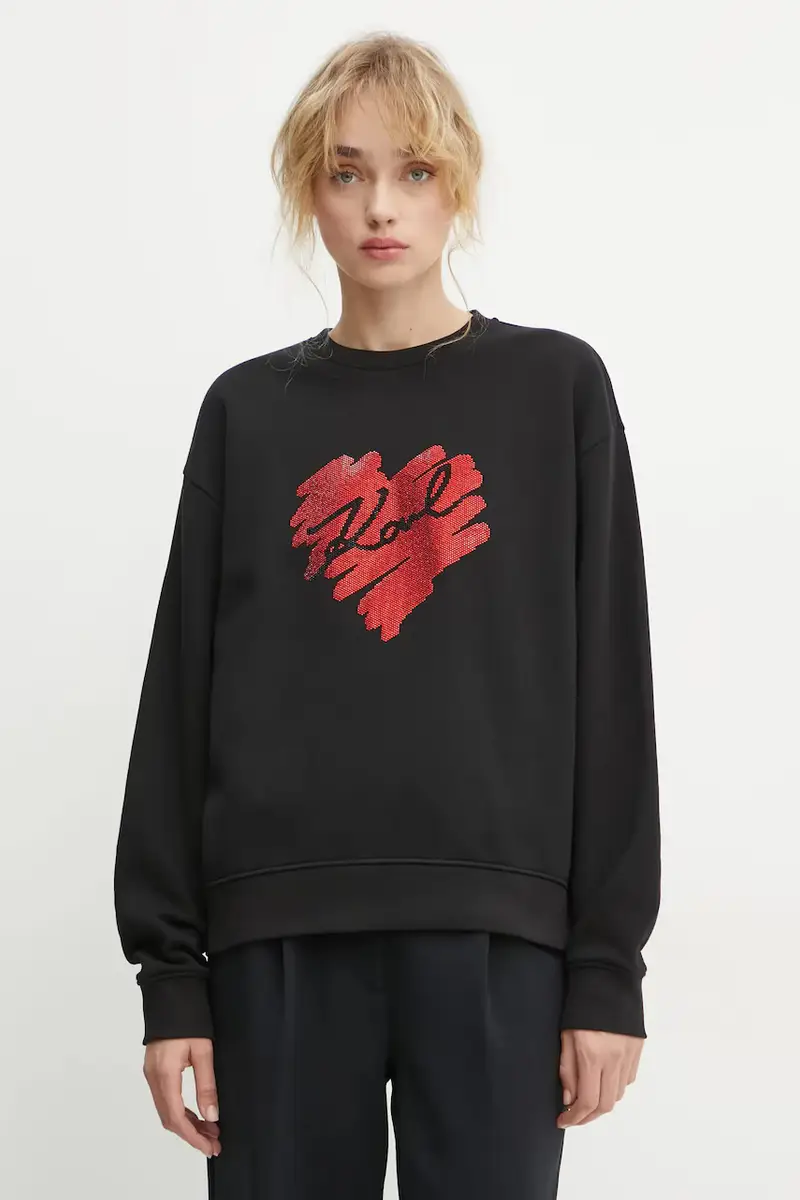 Karl Lagerfeld felpa in cotone donna colore nero con applicazione A1W20045