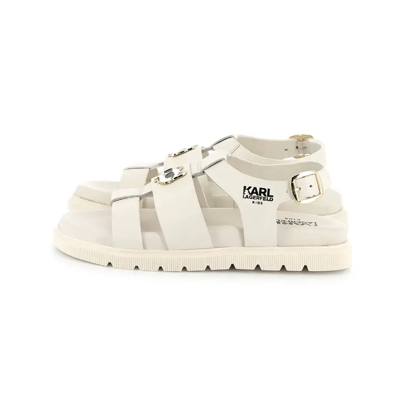 Karl Lagerfeld per ragazza Z30372 Sandali in pelle beige, Fibbia, Casual, moda per bambini