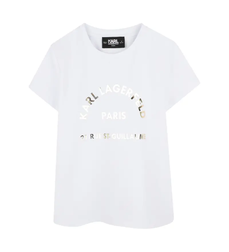 Karl Lagerfeld per ragazza Z30447 Maglietta bianca a maniche corte (4años= 102cm), Bianco, Casual, Manica corta, Cotone biologico, Sostenib