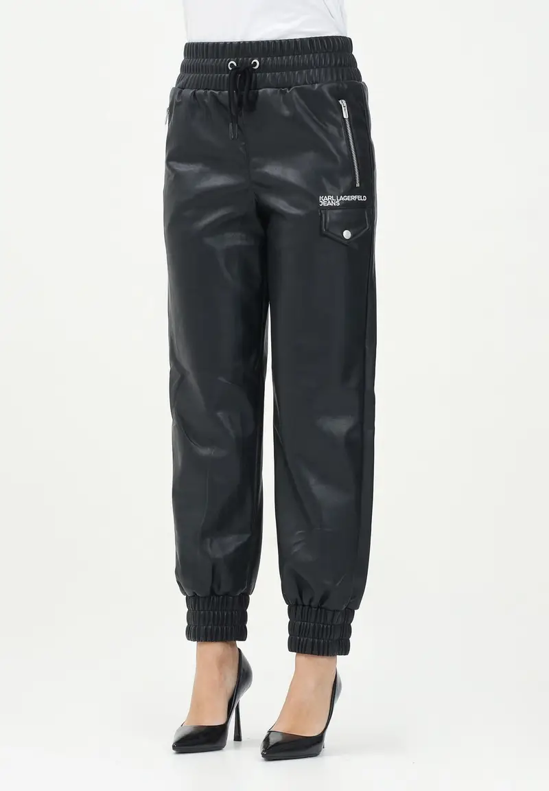 Karl Lagerfeld KARL LAGERFERLD Pantalone casual in ecopelle nera da donna con logo