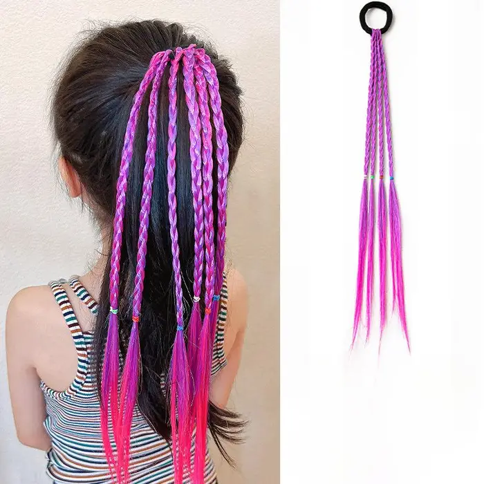 Kathese 1 pz Gradiente Colorato Treccia Capelli Sintetici Coda di Cavallo Corda Cravatta Ragazza Principessa Coda di Colore Parrucca Per