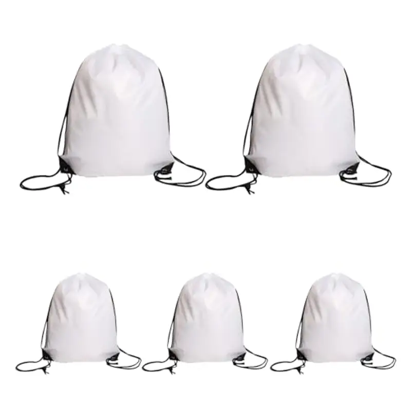 KATLKIU Nero Zaino con coulisse Bianco, 5 pezzi, 34 cm x 43 cm, Sacca Sportiva in Poliestere 210D, Borsa Palestra Uomo
