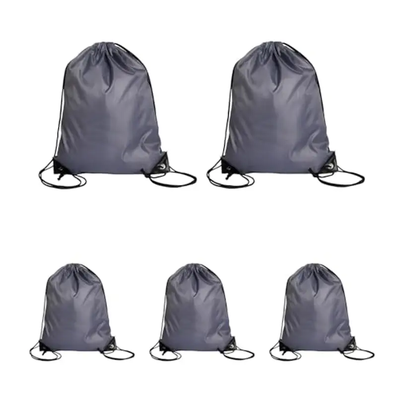 KATLKIU Nero Zaino con coulisse Grigia, 5 pezzi, 34 cm x 43 cm, Sacca Sportiva in Poliestere 210D, Borsa Palestra Uomo