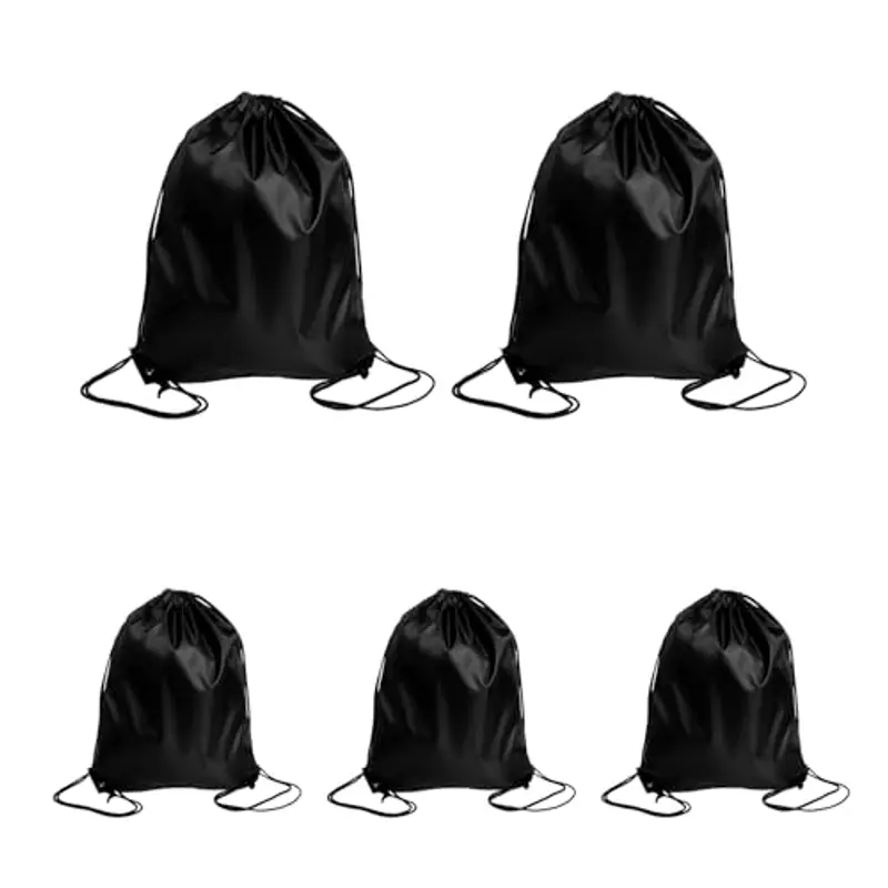 KATLKIU Nero Zaino con coulisse Nero, 5 pezzi, 34 cm x 43 cm, Sacca Sportiva in Poliestere 210D, Borsa Palestra Uomo