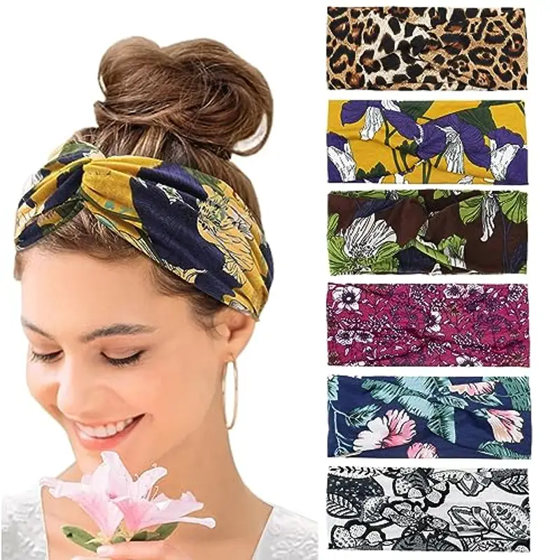 Kavya Fasce Capelli Donna Largo Elastico Morbido Estate Boho Stampa Accessori Sportiva Yoga Bandana Donna Multicolore