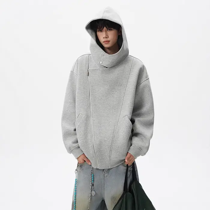 Felpa con Cappuccio da Uomo e Donna Autunno Inverno High Street Versatile Sportiva Doppia Zip Cardigan Giacca per Coppia XXXL colore grigio chiaro